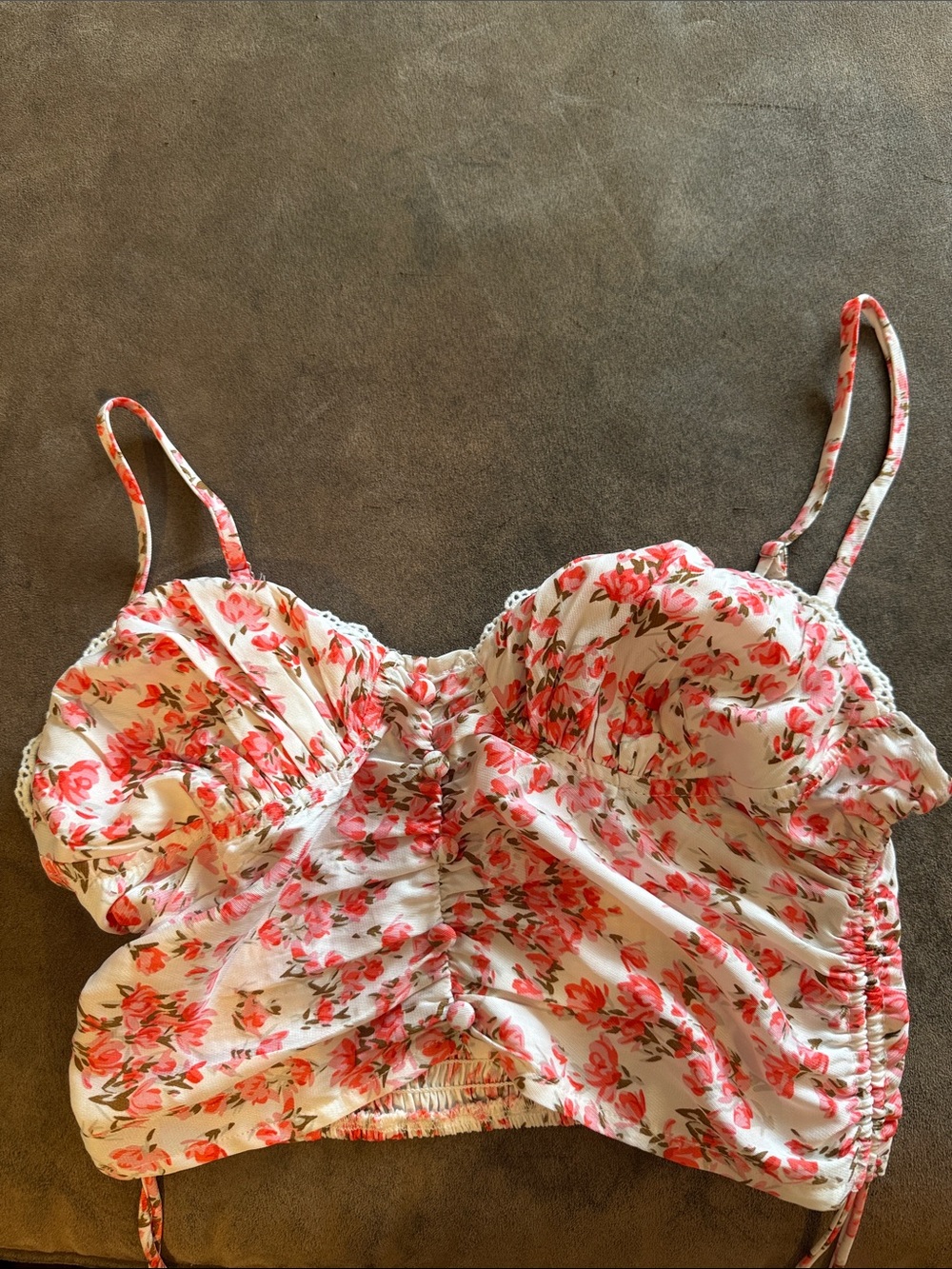 Princess Polly White Camisole with Coral Pink Floral Print